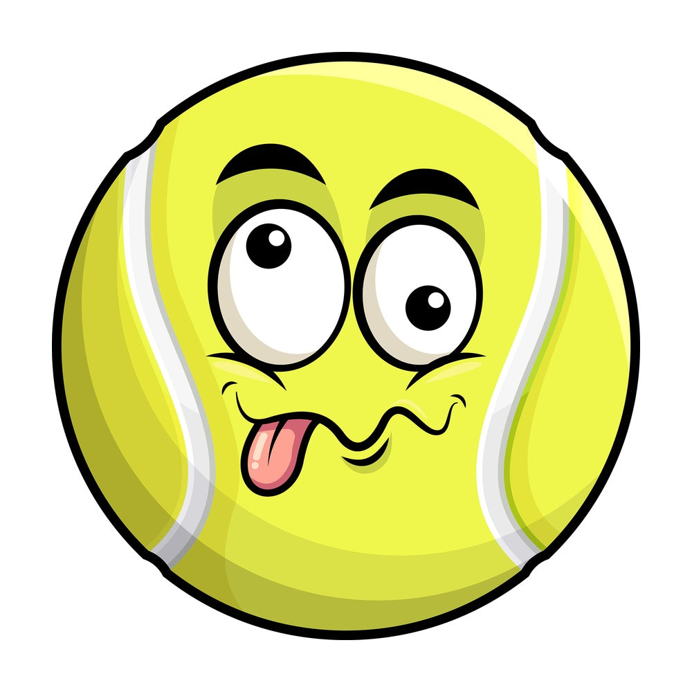 Goofy crazy eyes tennis ball emoticon. PNG - JPG and vector EPS file formats (infinitely scalable). Image isolated on transparent background.