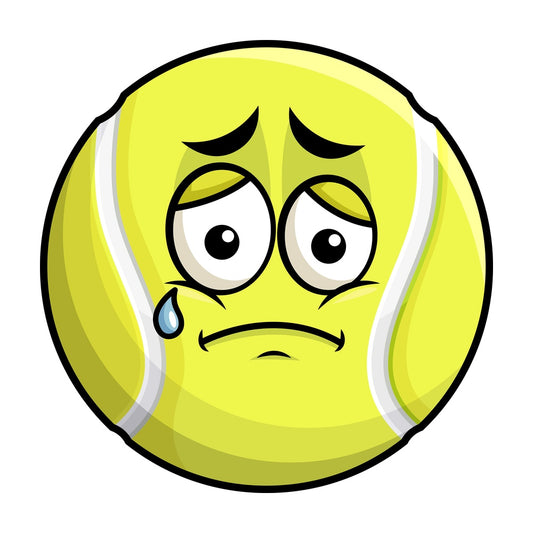Teared up sad tennis ball emoticon. PNG - JPG and vector EPS file formats (infinitely scalable). Image isolated on transparent background.