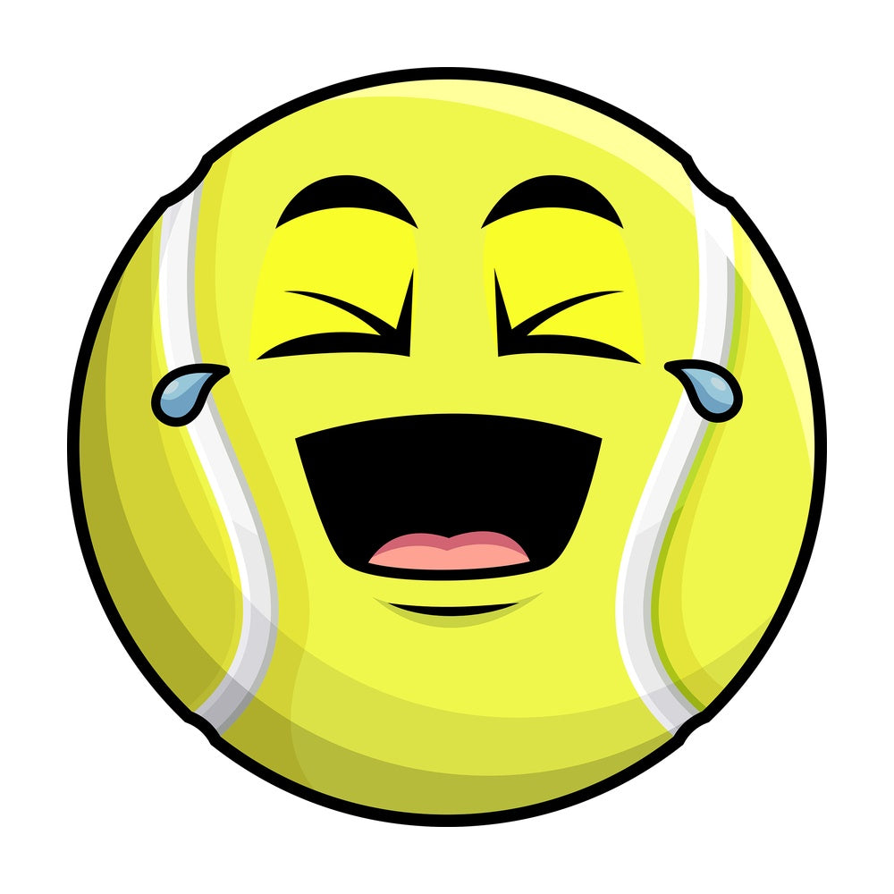 Laughing lol tennis ball emoticon. PNG - JPG and vector EPS file formats (infinitely scalable). Image isolated on transparent background.