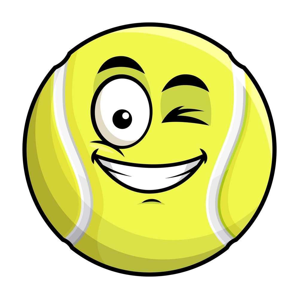 Winking and smiling tennis ball emoticon. PNG - JPG and vector EPS file formats (infinitely scalable). Image isolated on transparent background.