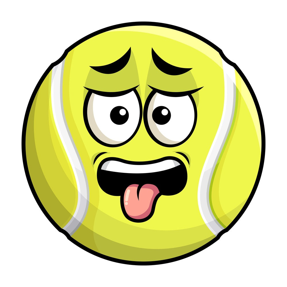 Disgusted tennis ball emoticon. PNG - JPG and vector EPS file formats (infinitely scalable). Image isolated on transparent background.