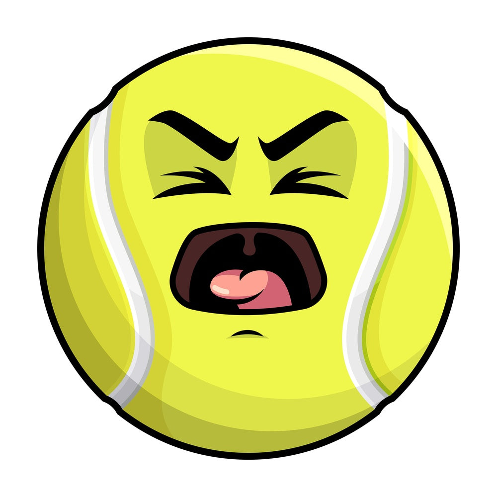 Yelling tennis ball emoticon. PNG - JPG and vector EPS file formats (infinitely scalable). Image isolated on transparent background.