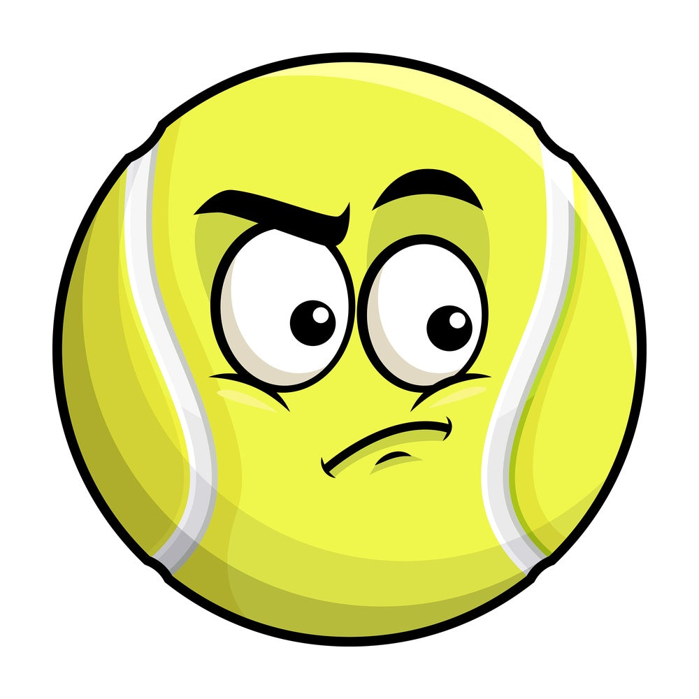 Irritated tennis ball emoticon. PNG - JPG and vector EPS file formats (infinitely scalable). Image isolated on transparent background.