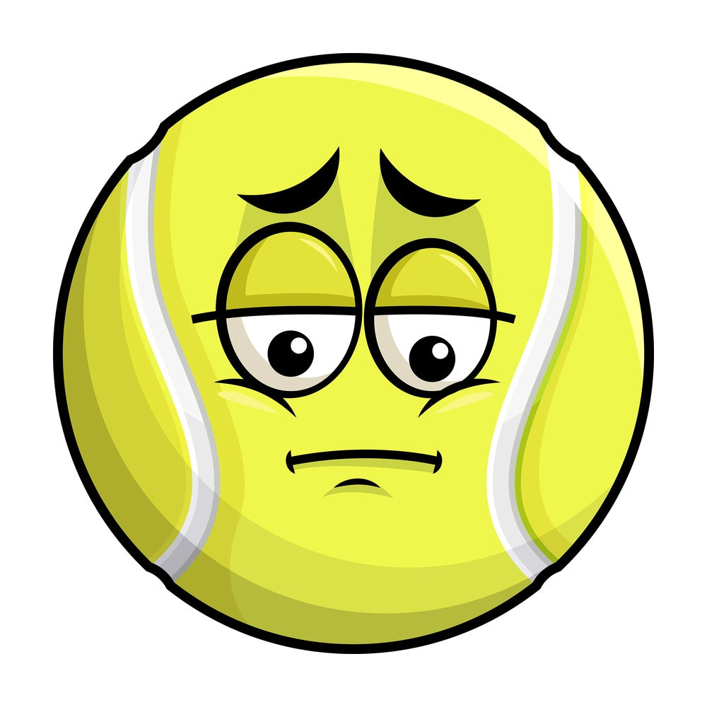 Depressed tennis ball emoticon. PNG - JPG and vector EPS file formats (infinitely scalable). Image isolated on transparent background.