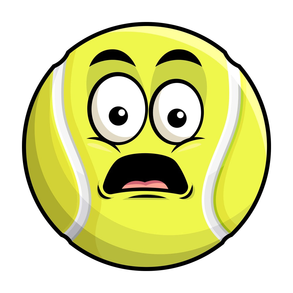 Shocked tennis ball emoticon. PNG - JPG and vector EPS file formats (infinitely scalable). Image isolated on transparent background.