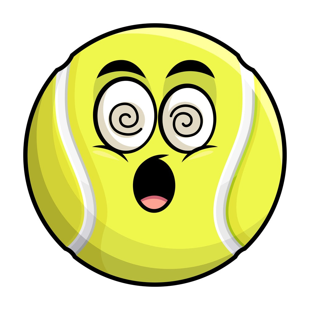 Stunned tennis ball emoticon. PNG - JPG and vector EPS file formats (infinitely scalable). Image isolated on transparent background.
