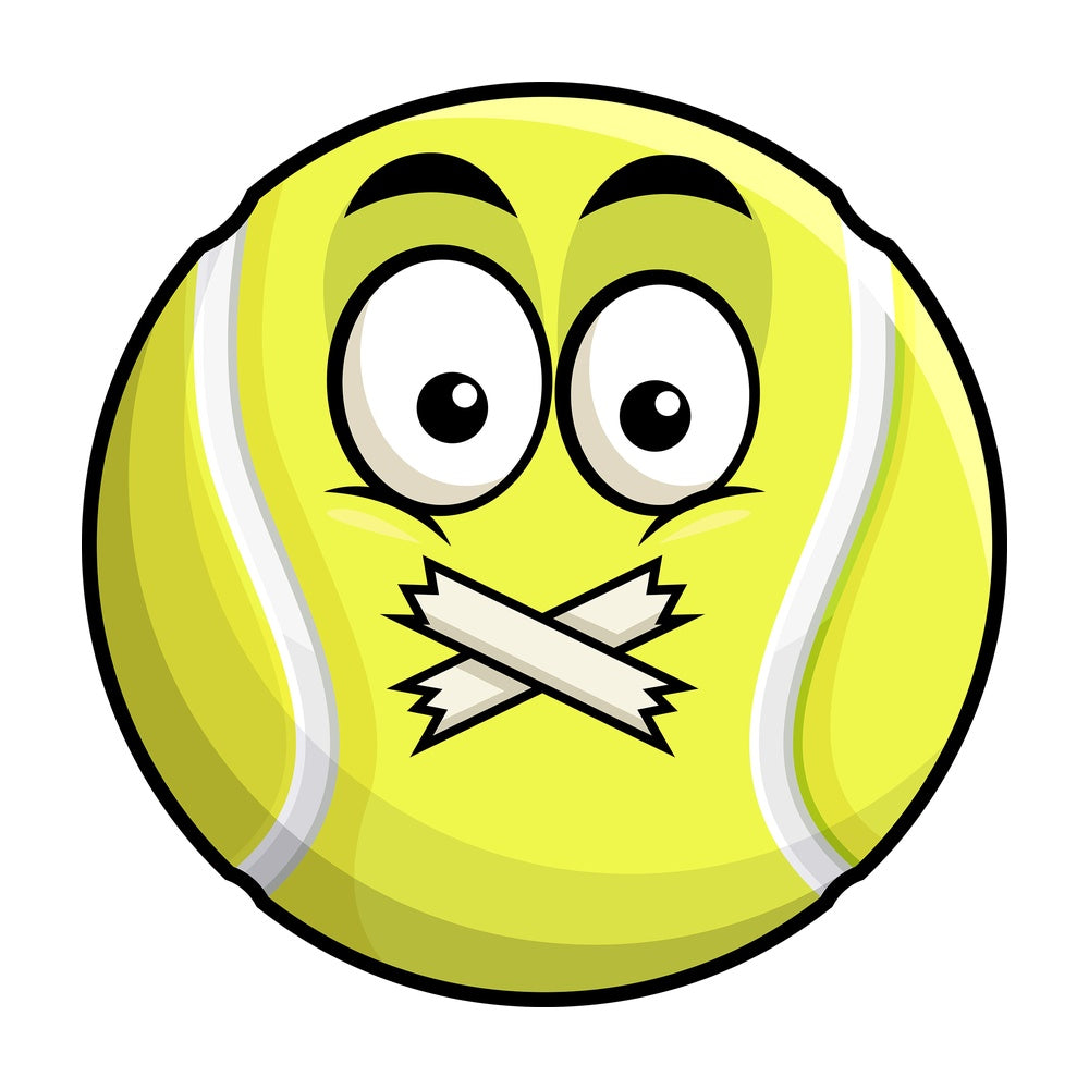 Taped mouth tennis ball emoticon. PNG - JPG and vector EPS file formats (infinitely scalable). Image isolated on transparent background.