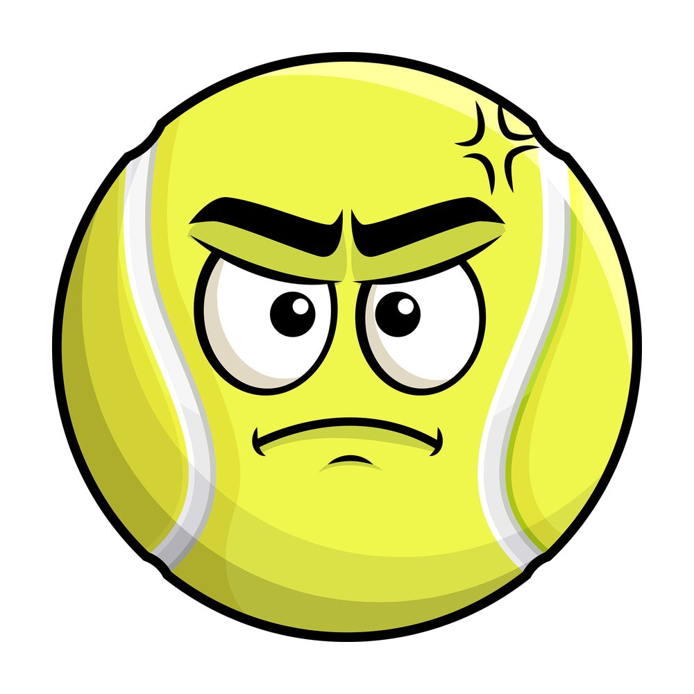 Annoyed tennis ball emoticon. PNG - JPG and vector EPS file formats (infinitely scalable). Image isolated on transparent background.