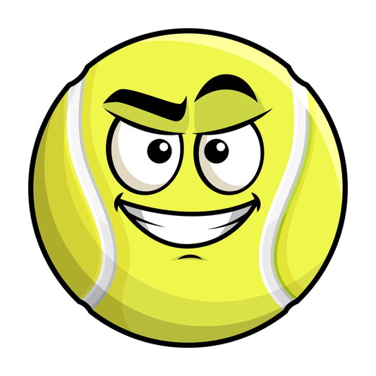 Cunning evil face tennis ball emoticon. PNG - JPG and vector EPS file formats (infinitely scalable). Image isolated on transparent background.