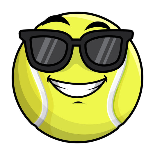 Cool tennis ball wearing sunglasses emoticon. PNG - JPG and vector EPS file formats (infinitely scalable). Image isolated on transparent background.