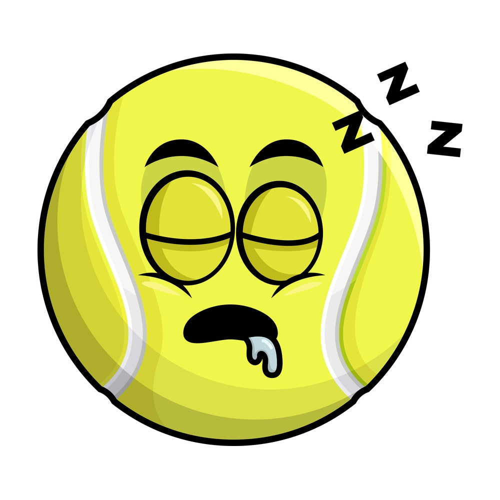 Sleeping tennis ball emoticon. PNG - JPG and vector EPS file formats (infinitely scalable). Image isolated on transparent background.