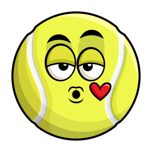 Tennis ball blowing a kiss emoticon. PNG - JPG and vector EPS file formats (infinitely scalable). Image isolated on transparent background.