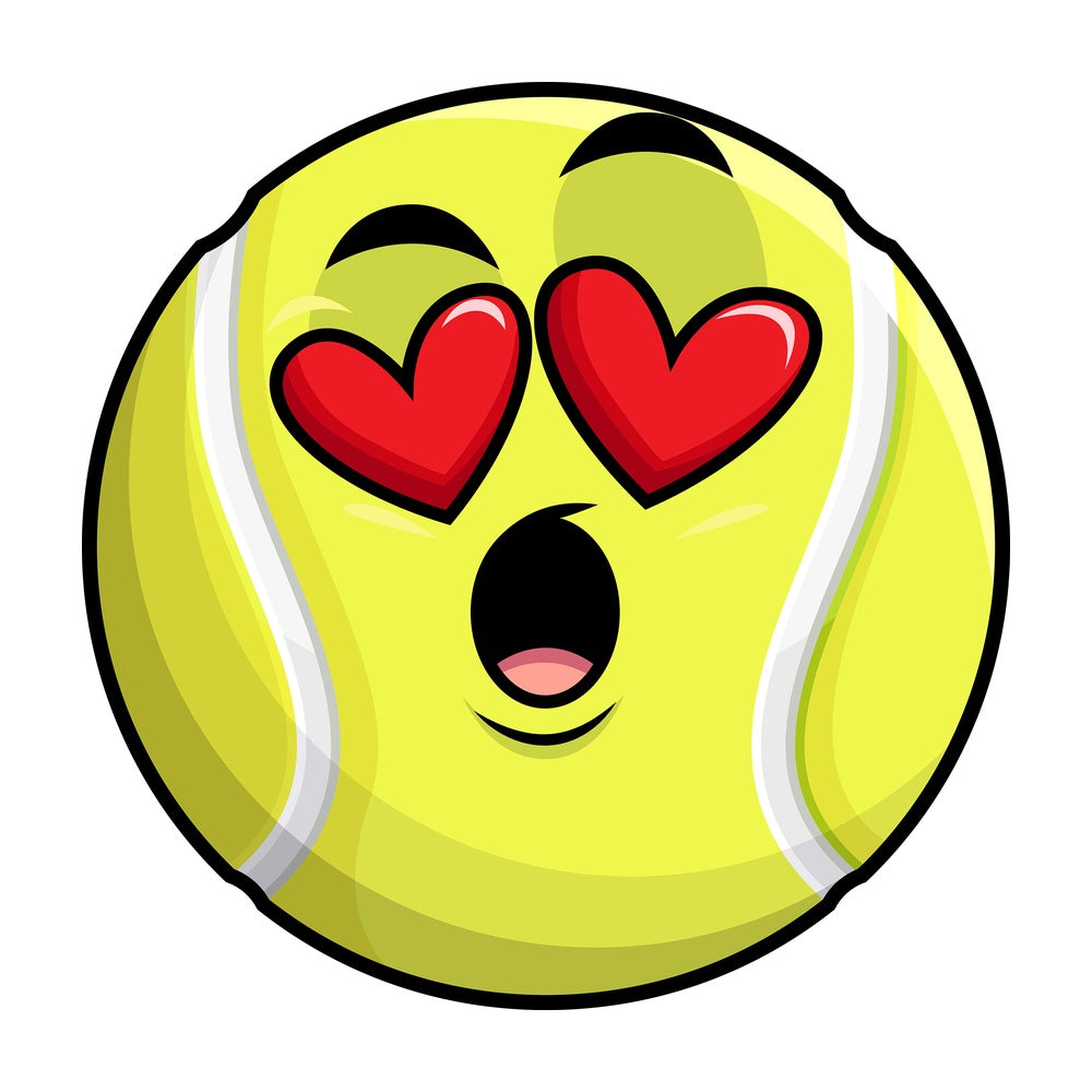 In love tennis ball emoticon. PNG - JPG and vector EPS file formats (infinitely scalable). Image isolated on transparent background.