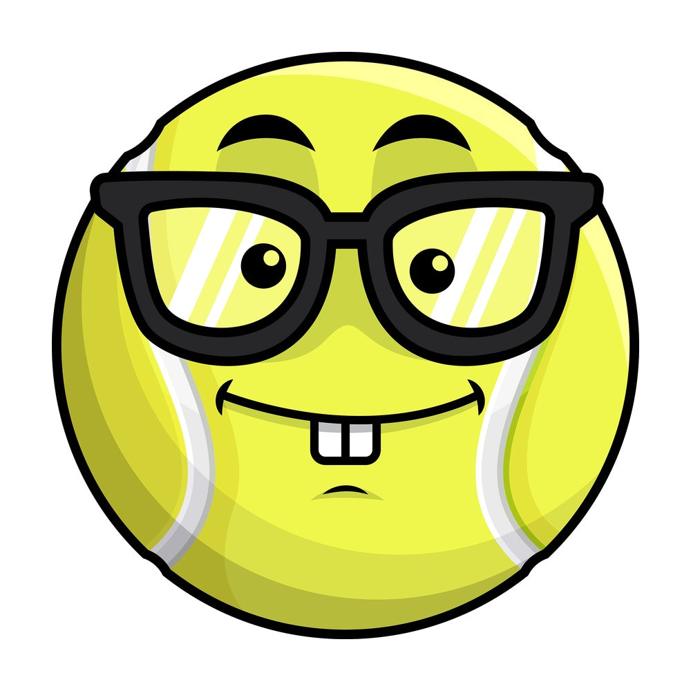 Nerdy tennis ball emoticon. PNG - JPG and vector EPS file formats (infinitely scalable). Image isolated on transparent background.