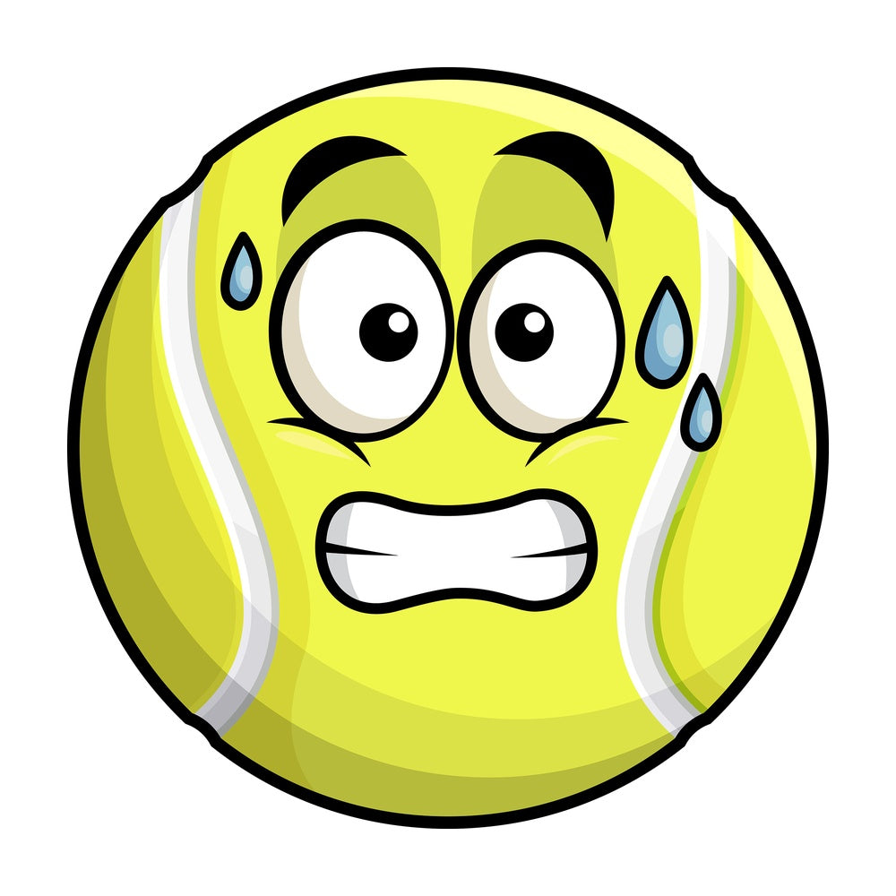 Sweating tennis ball emoticon. PNG - JPG and vector EPS file formats (infinitely scalable). Image isolated on transparent background.