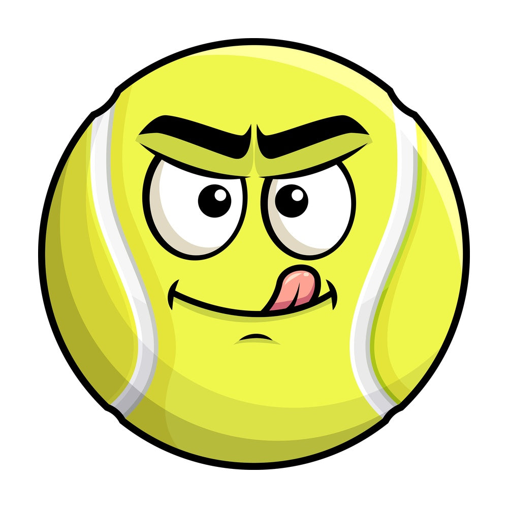 Evil look tennis ball emoticon. PNG - JPG and vector EPS file formats (infinitely scalable). Image isolated on transparent background.