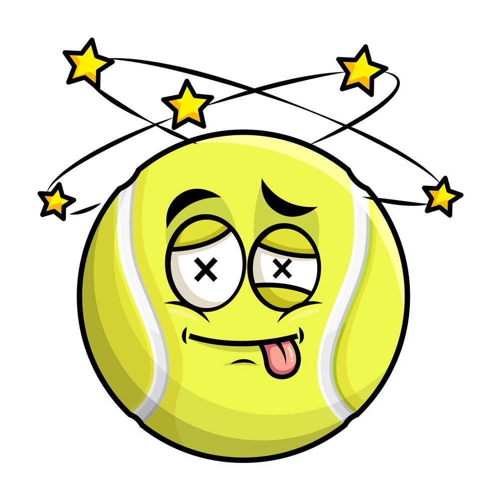 Beaten up tennis ball emoticon. PNG - JPG and vector EPS file formats (infinitely scalable). Image isolated on transparent background.