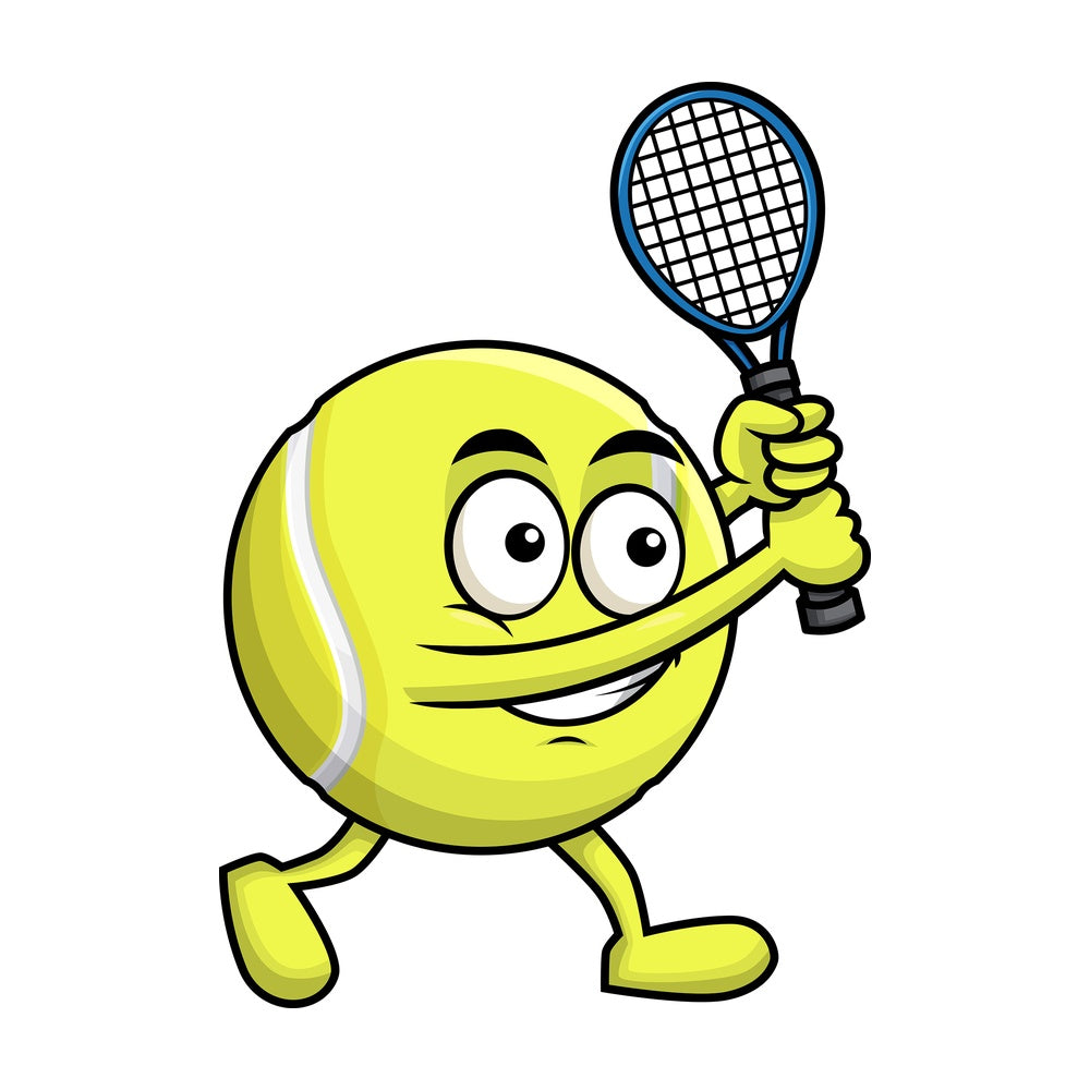 Tennis ball holding a racket. PNG - JPG and vector EPS file formats (infinitely scalable). Image isolated on transparent background.