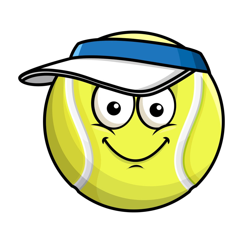 Tennis ball wearing hat emoticon. PNG - JPG and vector EPS file formats (infinitely scalable). Image isolated on transparent background.