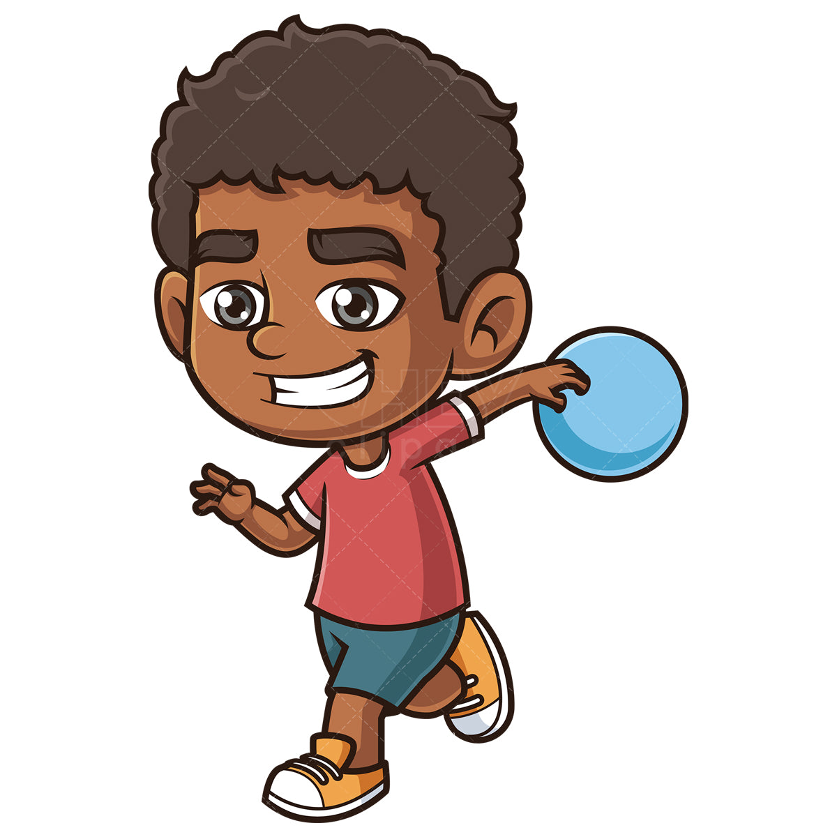 Royalty-free stock vector illustration of an african-american boy bowling.