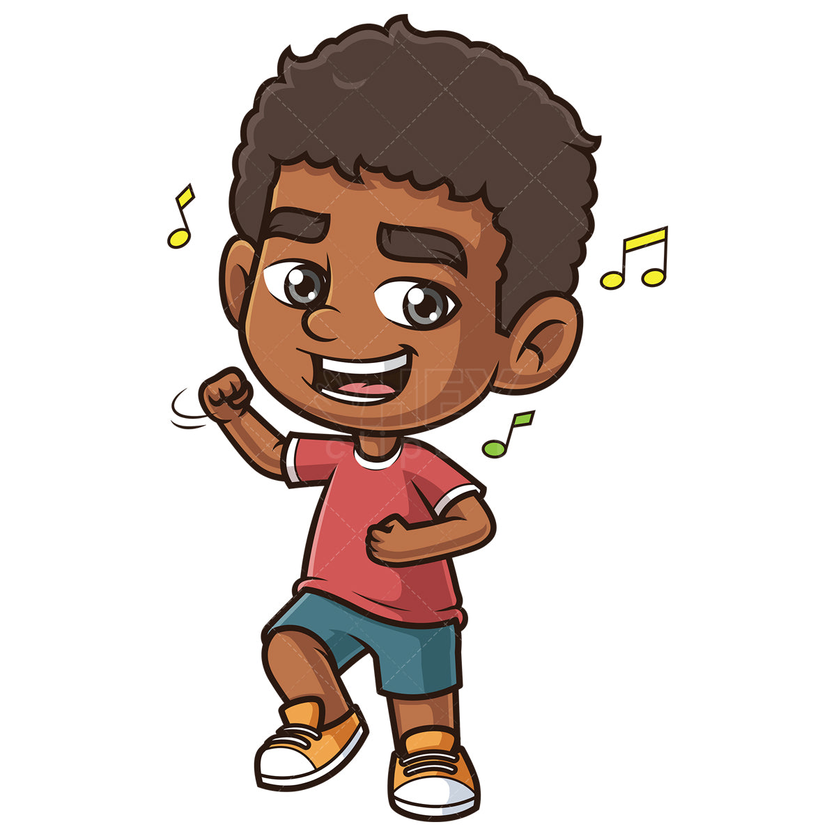 Royalty-free stock vector illustration of a african-american boy dancing.