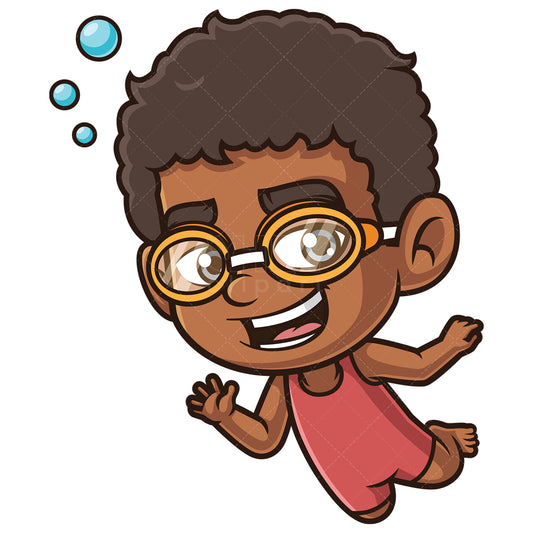 Royalty-free stock vector illustration of an african-american boy swimming.