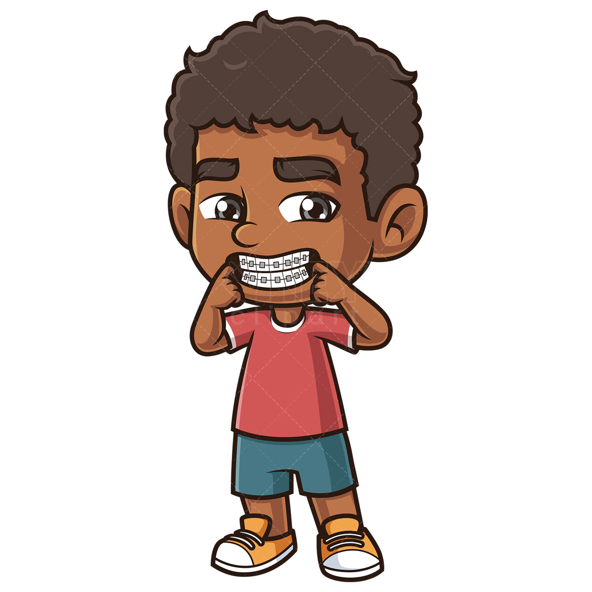 Royalty-free stock vector illustration of an african-american boy wearing braces.