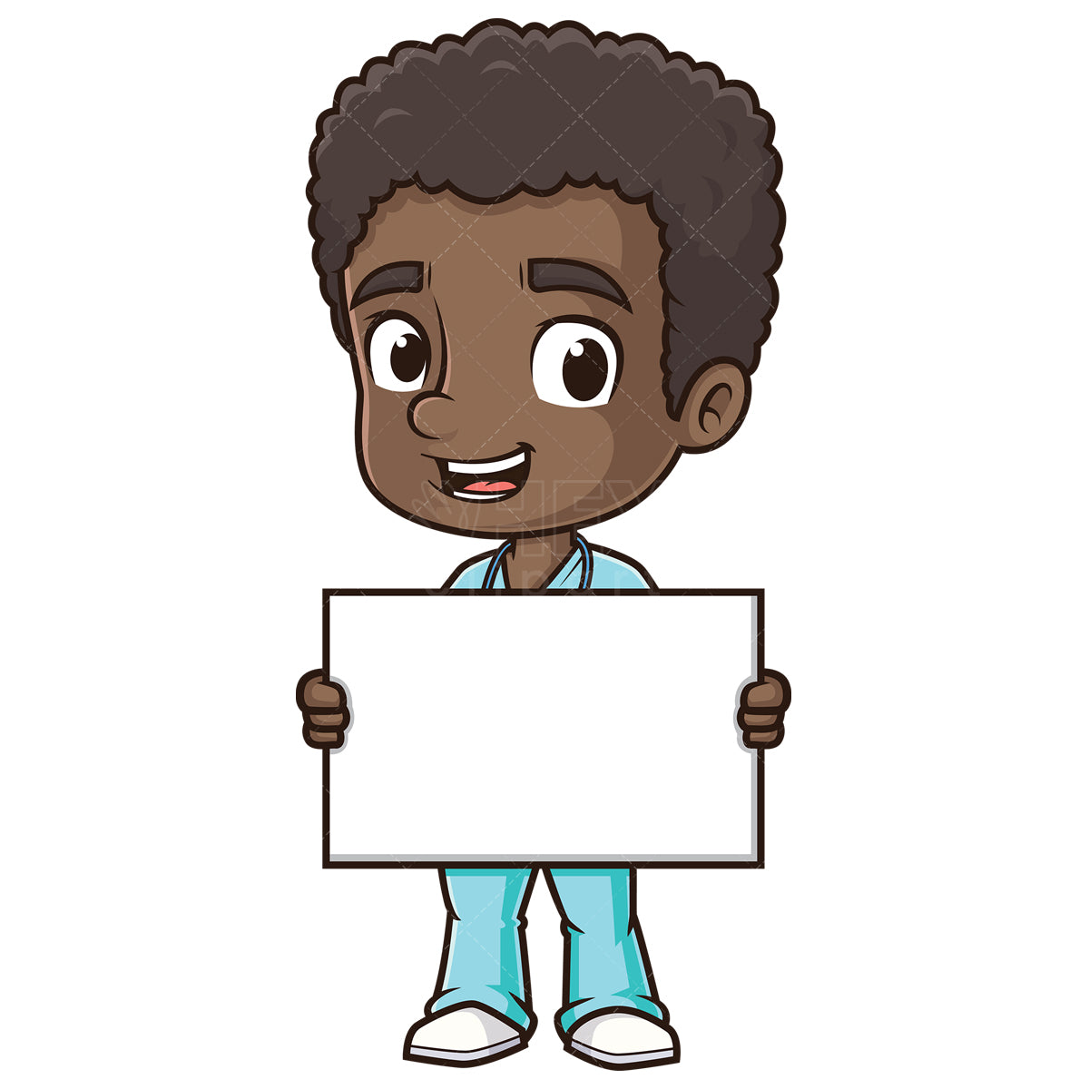 Royalty-free stock vector illustration of a african-american male nurse holding blank sign.