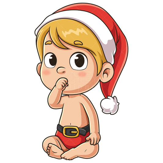 Royalty-free stock vector illustration of a baby boy santa sucking thumb.