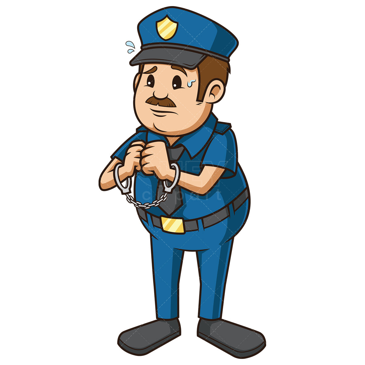 Royalty-free stock vector illustration of a bad policeman handcuffed himself.