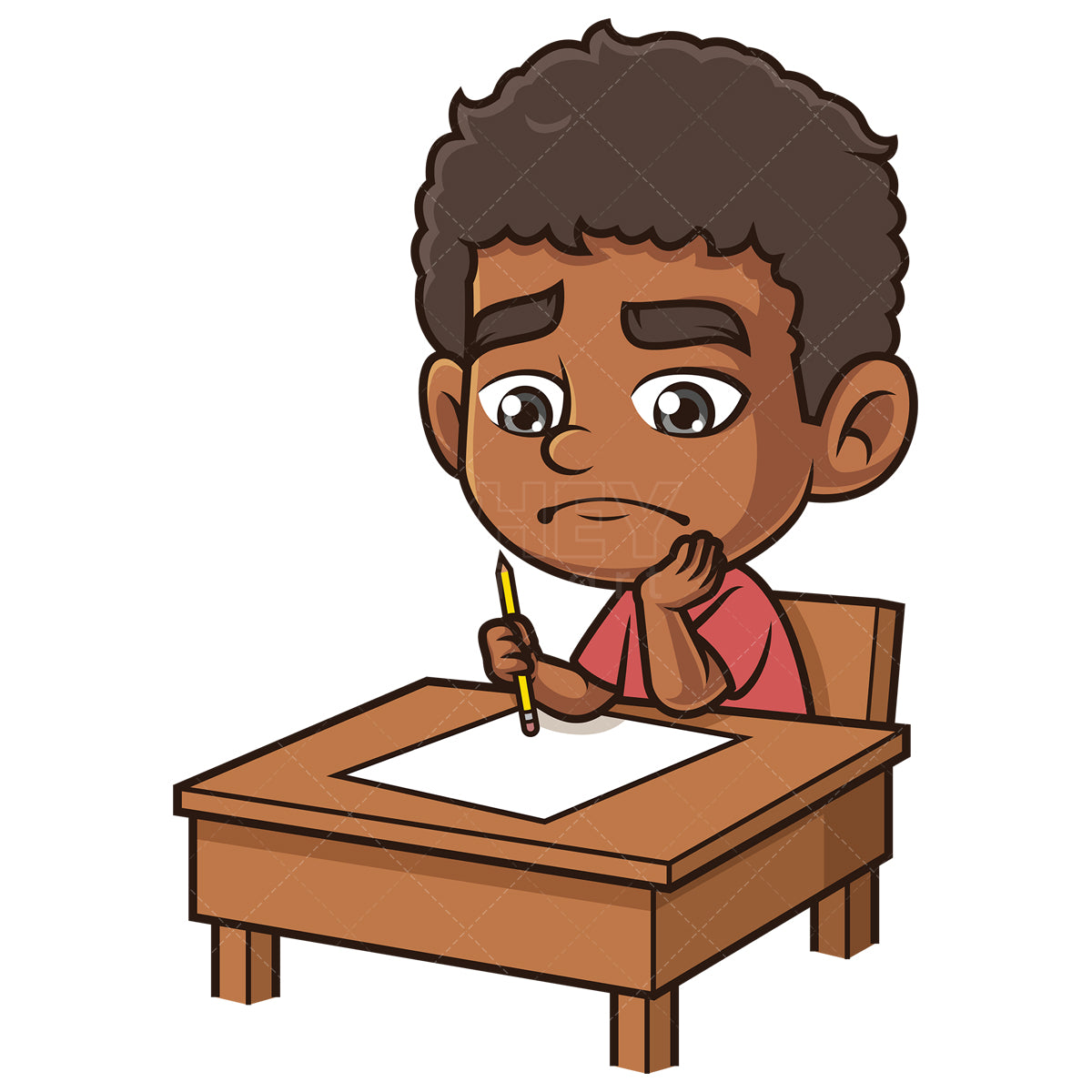 Royalty-free stock vector illustration of an bored african-american boy doing homework.