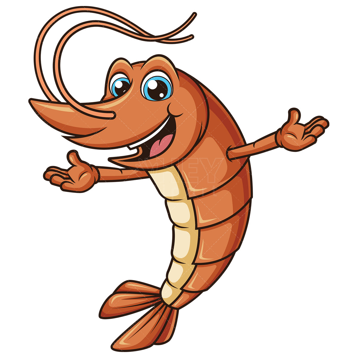 Royalty-free stock vector illustration of a cheerful shrimp.