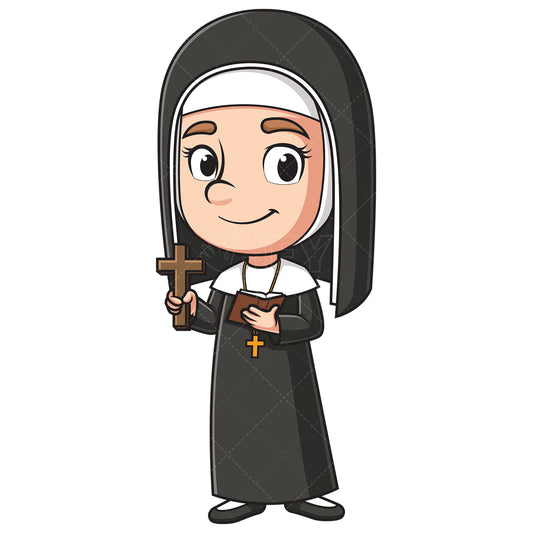 Royalty-free stock vector illustration of a christian nun holding cross and bible.