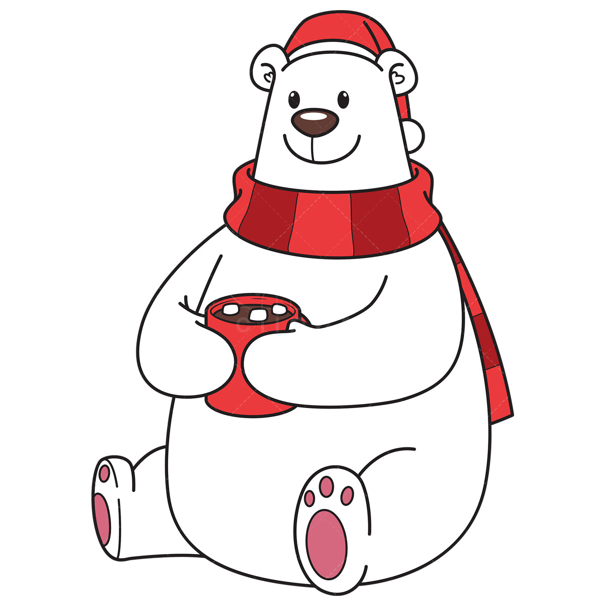 Royalty-free vector illustration of a christmas polar bear holding hot chocolate.