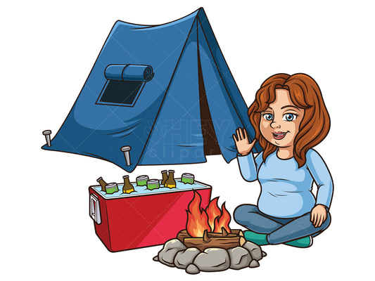 Royalty-free stock vector illustration of a chubby girl camping.