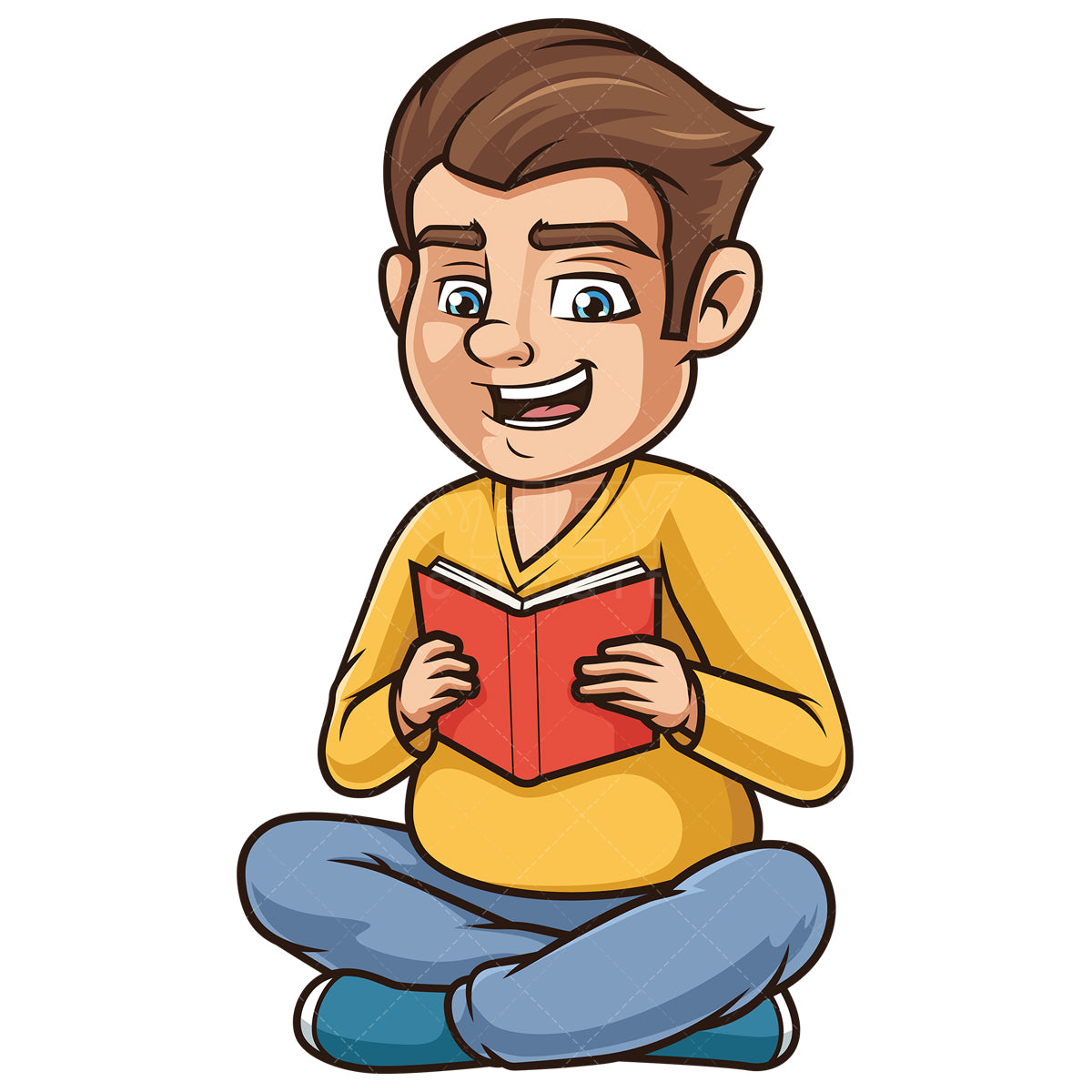 Royalty-free stock vector illustration of a chubby guy reads book.