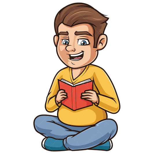 Royalty-free stock vector illustration of a chubby guy reads book.