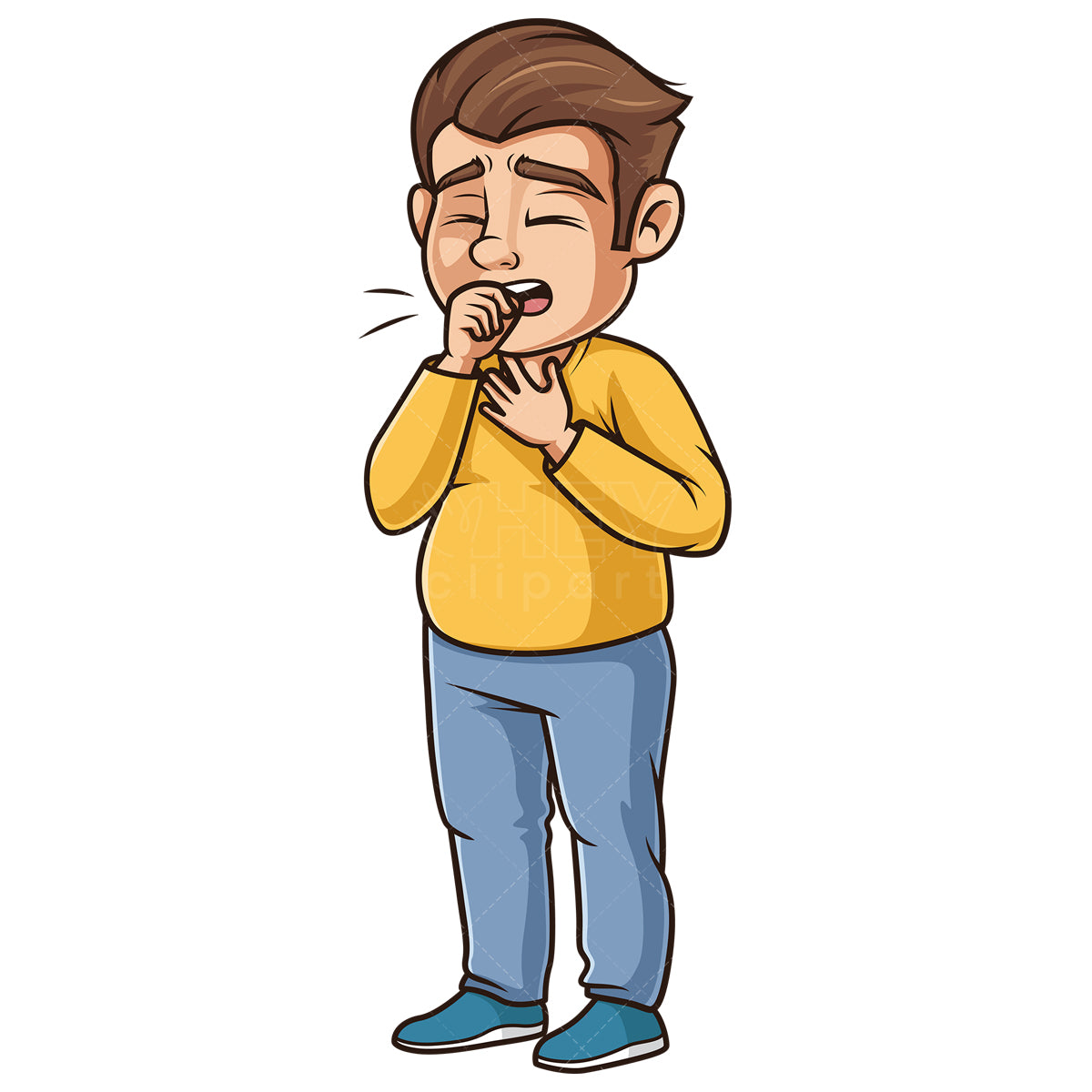 Royalty-free stock vector illustration of a chubby man coughing.