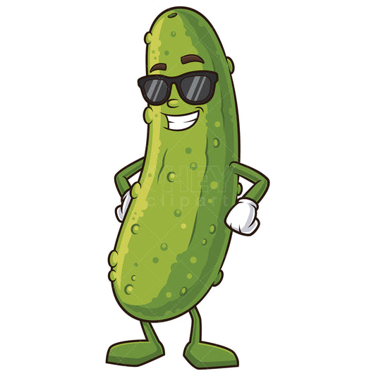 Royalty-free stock vector illustration of a cool pickle with sunglasses.