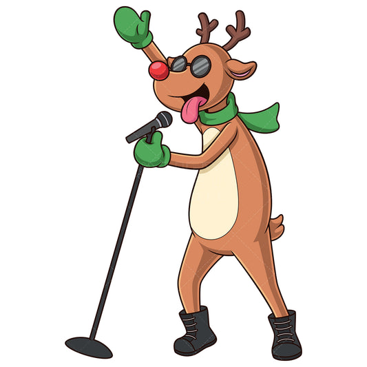 Royalty-free stock vector illustration of a crazy rudolph reindeer singing.