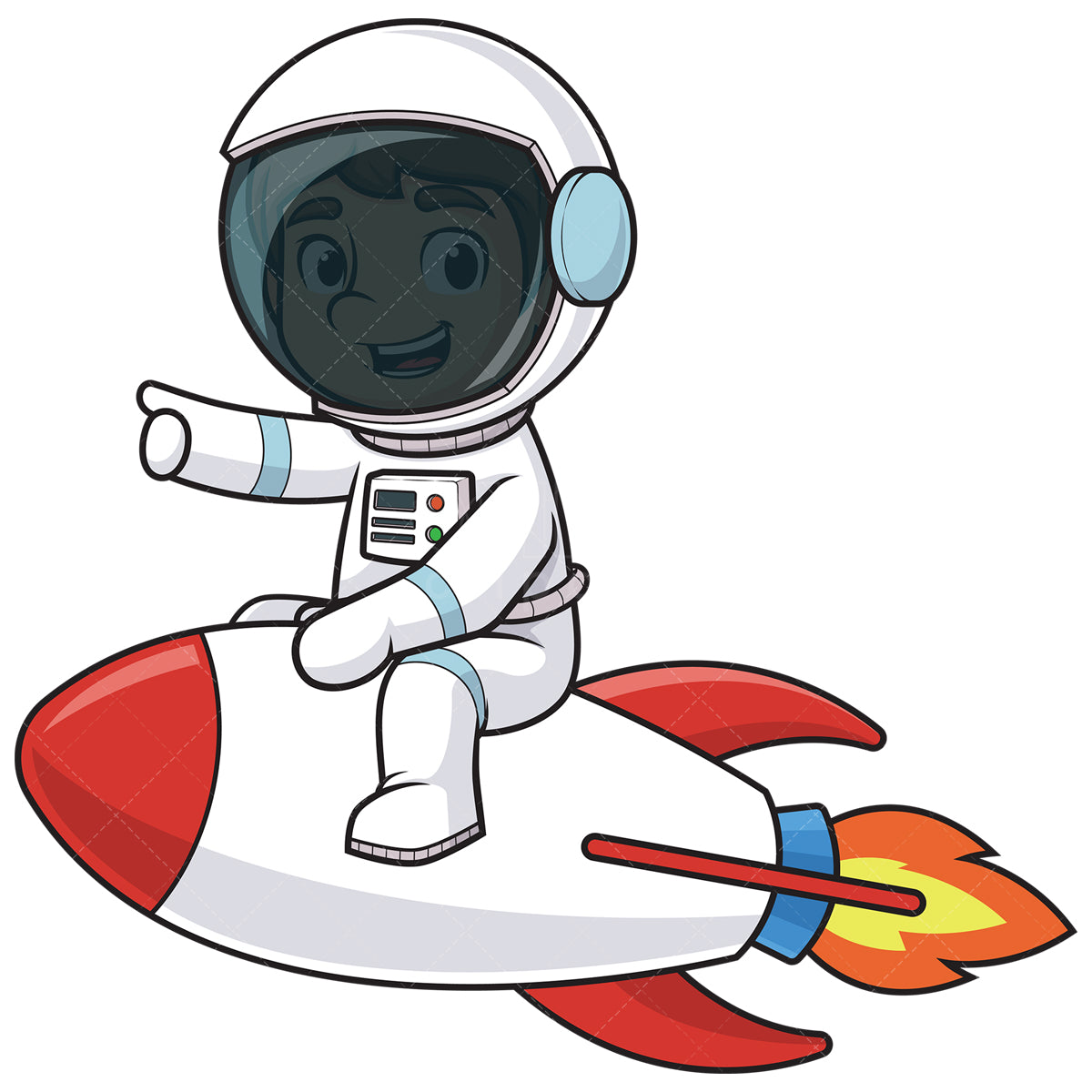 Royalty-free stock vector illustration of a cute astronaut on a rocket.