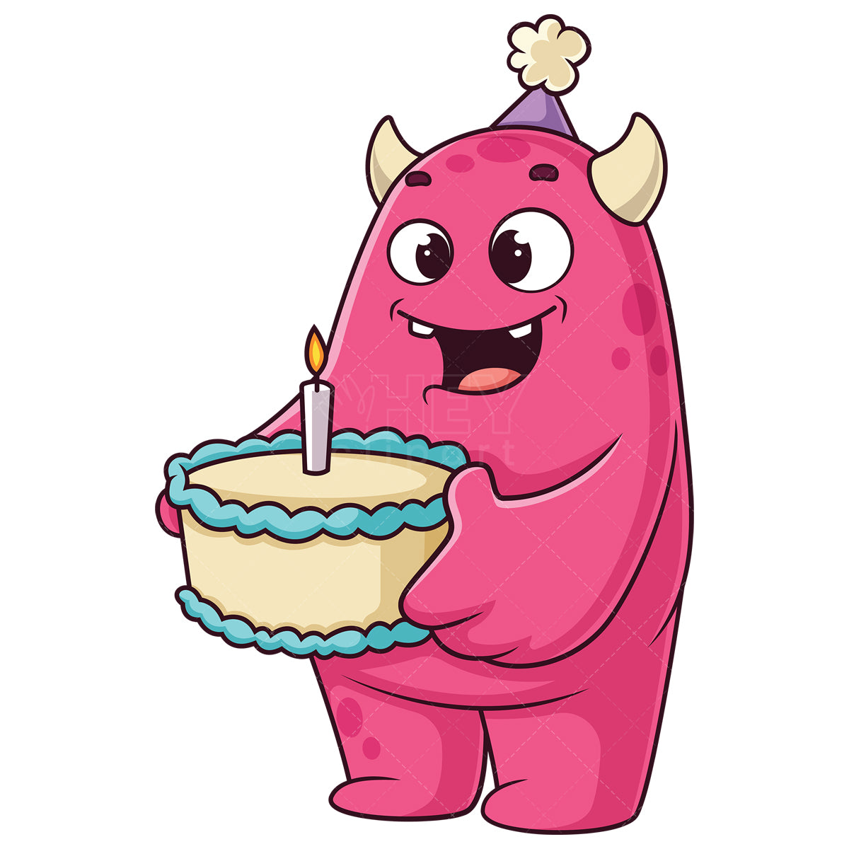 Royalty-free stock vector illustration of a cute monster holding birthday cake.