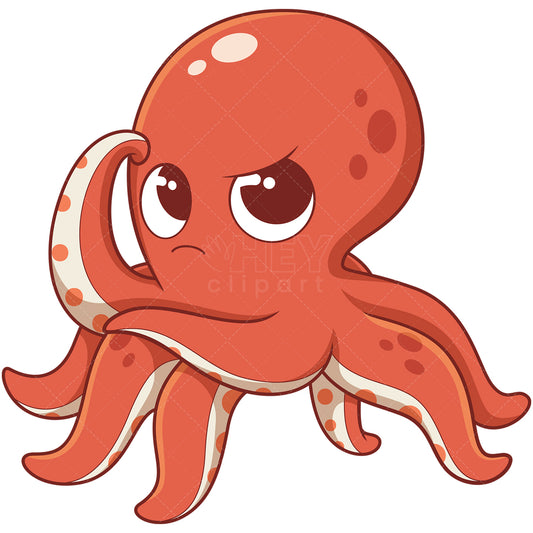 Royalty-free stock vector illustration of a cute octopus thinking.