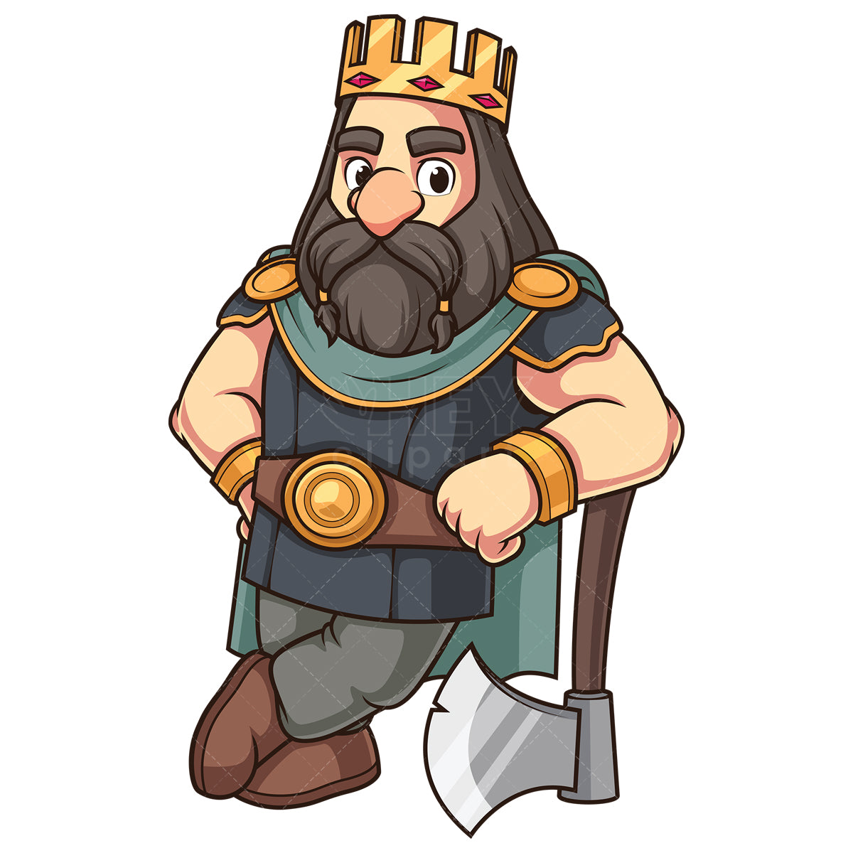 Royalty-free stock vector illustration of a dwarf king leaning on his axe.