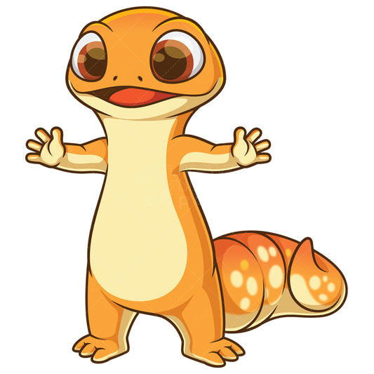Royalty-free stock vector illustration of a excited gecko with arms wide open.