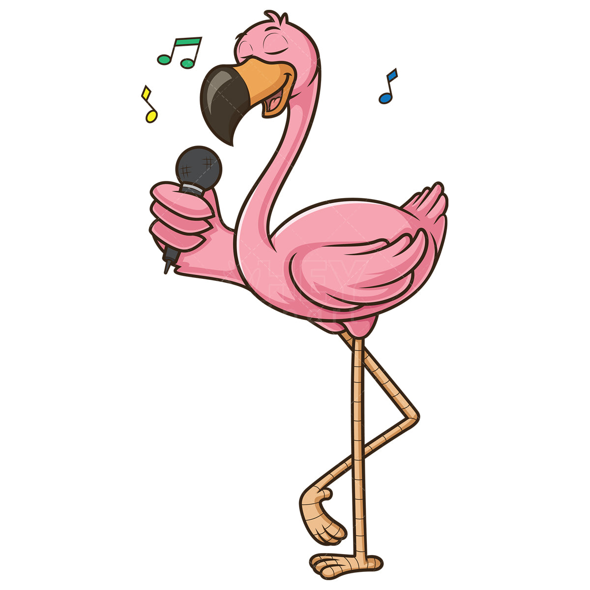 Royalty-free stock vector illustration of a flamingo singing a song.