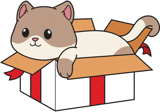 Royalty-free vector illustration of a funny cat in carton box.