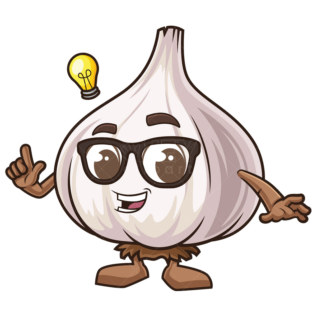 Royalty-free stock vector illustration of a garlic mascot having an idea.