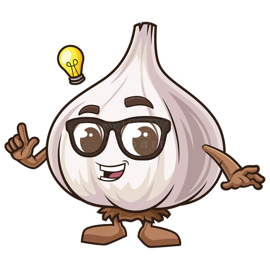 Royalty-free stock vector illustration of a garlic mascot having an idea.