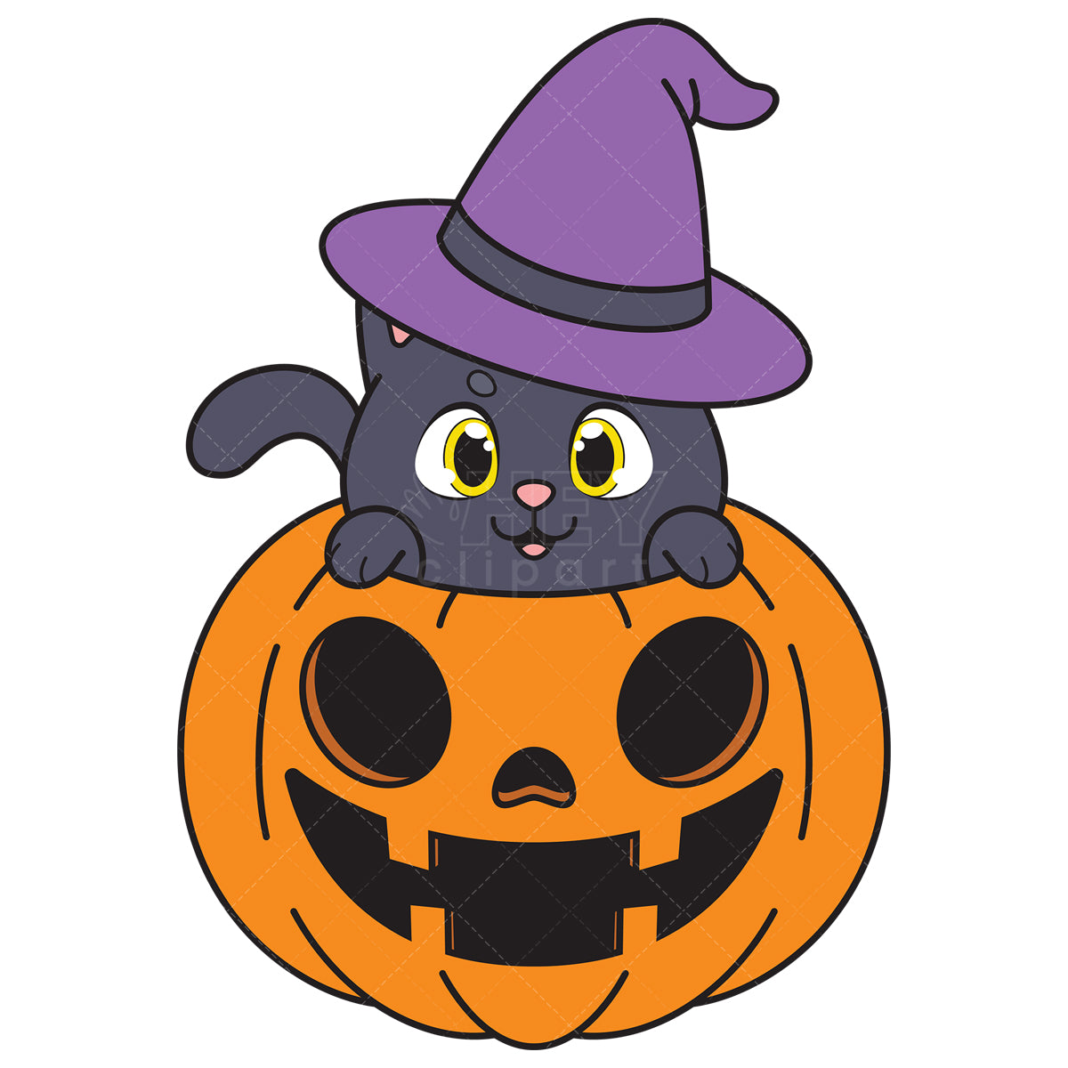 Royalty-free vector illustration of a halloween cat in carved pumpkin.